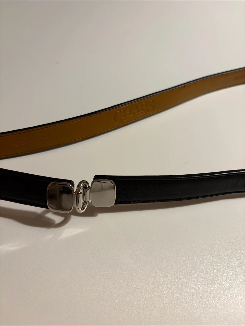 Women’s Ralph Lauren CHAPS black SILVER leather sectioned skinny belt medium EUC